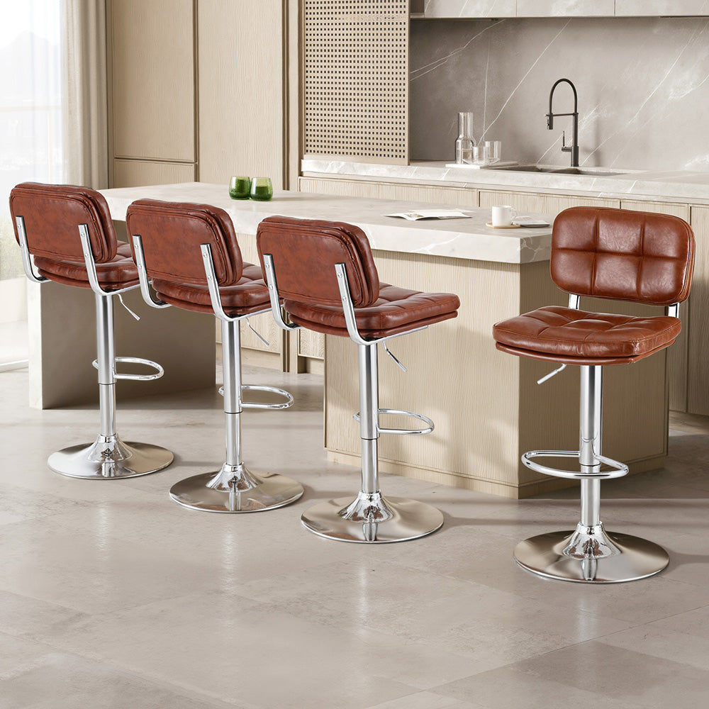 Artiss 4x Bar Stools Kitchen Swivel Gas Lift Counter Chair Tuft PU Leather Brown-Furniture > Bar Stools &amp; Chairs > Table &amp; Bar Stools-PEROZ Accessories