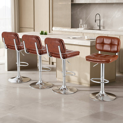 Artiss 4x Bar Stools Kitchen Swivel Gas Lift Counter Chair Tuft PU Leather Brown-Furniture > Bar Stools &amp; Chairs > Table &amp; Bar Stools-PEROZ Accessories