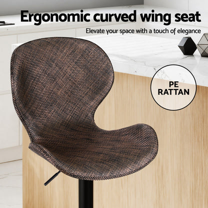 Artiss 4x Bar Stools Kitchen Swivel Gas Lift Counter Chair Wing PE Rattan Brown-Furniture > Bar Stools &amp; Chairs > Table &amp; Bar Stools-PEROZ Accessories