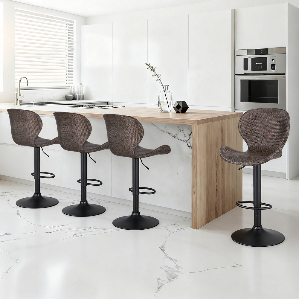 Artiss 4x Bar Stools Kitchen Swivel Gas Lift Counter Chair Wing PE Rattan Brown-Furniture > Bar Stools &amp; Chairs > Table &amp; Bar Stools-PEROZ Accessories