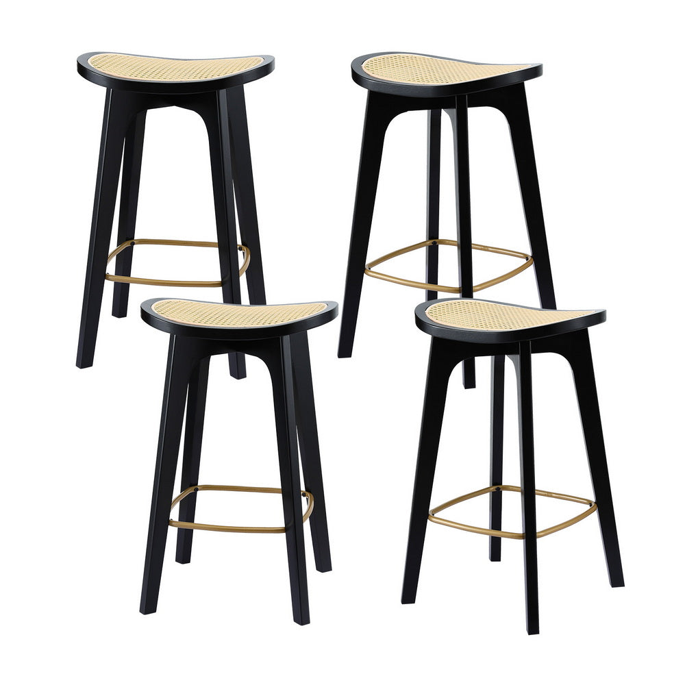 Artiss 4x Bar Stools Rattan Counter Kitchen Dinning Chair Bamboo Saddle Black-Furniture > Bar Stools &amp; Chairs > Table &amp; Bar Stools-PEROZ Accessories