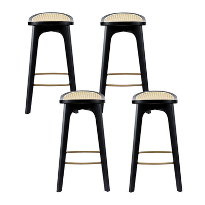 Artiss 4x Bar Stools Rattan Counter Kitchen Dinning Chair Bamboo Saddle Black-Furniture > Bar Stools &amp; Chairs > Table &amp; Bar Stools-PEROZ Accessories