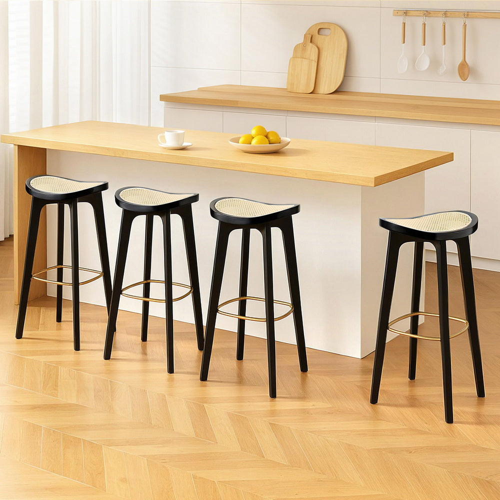 Artiss 4x Bar Stools Rattan Counter Kitchen Dinning Chair Bamboo Saddle Black-Furniture > Bar Stools &amp; Chairs > Table &amp; Bar Stools-PEROZ Accessories