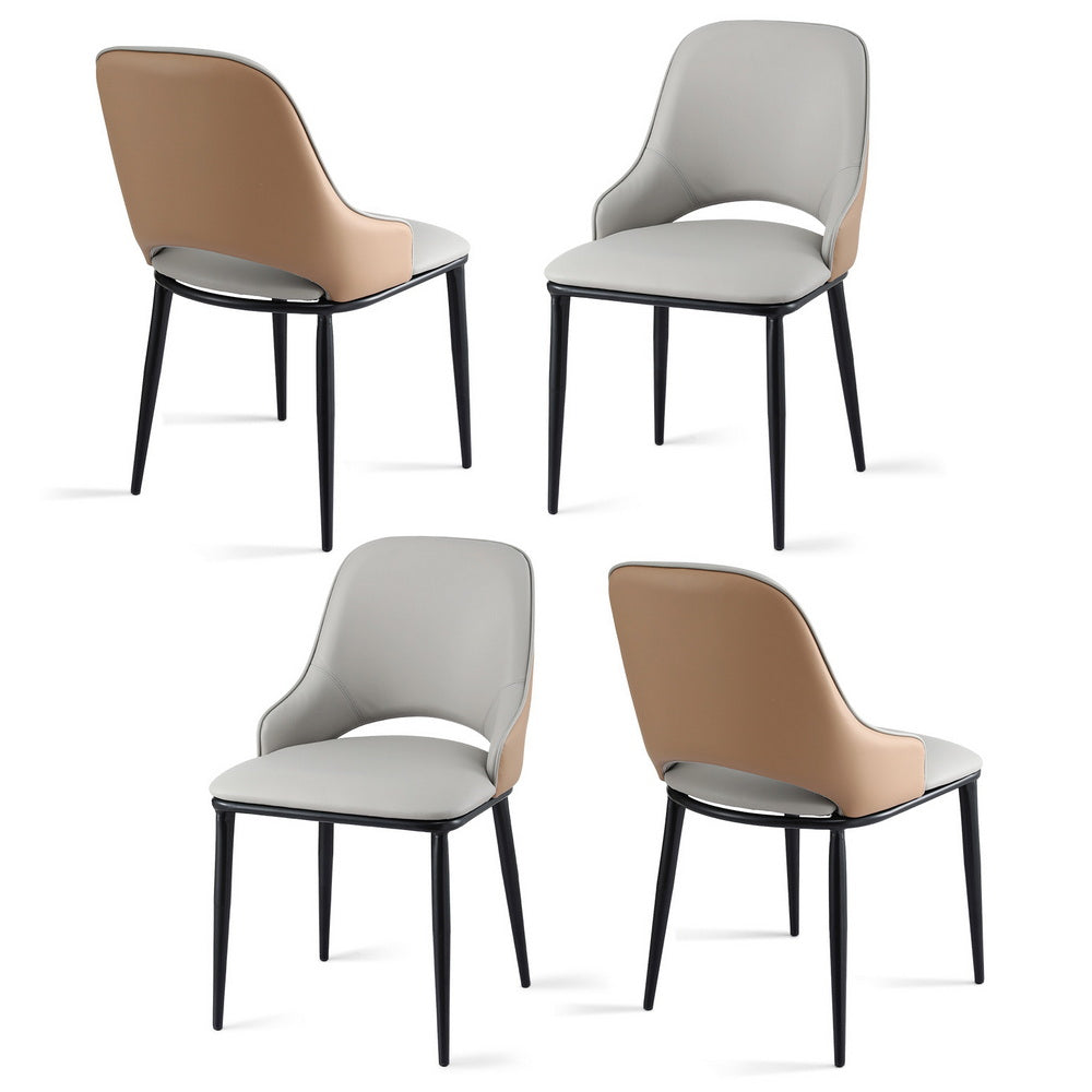 Artiss 4x Dining Chairs Hollow PU Leather Kitchen Lounge Cafe Accent Chair Grey-Furniture > Dining > Kitchen &amp; Dining Chairs-PEROZ Accessories
