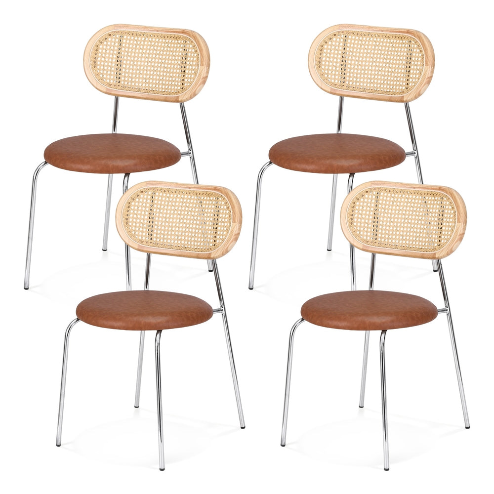 Artiss 4x Dining Chairs PU Leather Rattan Kitchen Lounge Cafe Accent Chair Brown-Furniture > Dining > Kitchen &amp; Dining Chairs-PEROZ Accessories