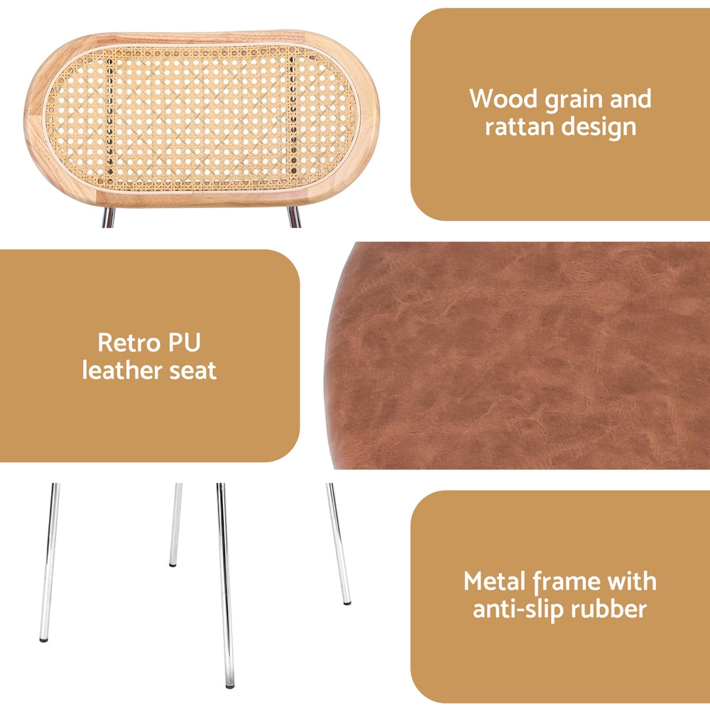 Artiss 4x Dining Chairs PU Leather Rattan Kitchen Lounge Cafe Accent Chair Brown-Furniture > Dining > Kitchen &amp; Dining Chairs-PEROZ Accessories