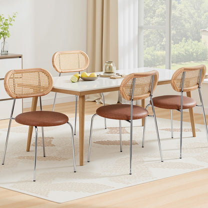 Artiss 4x Dining Chairs PU Leather Rattan Kitchen Lounge Cafe Accent Chair Brown-Furniture > Dining > Kitchen &amp; Dining Chairs-PEROZ Accessories
