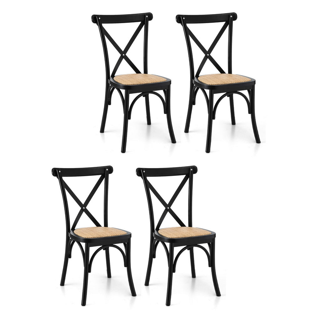 Artiss 4x Dining Chairs Rattan Wooden Kitchen Accent Chair Cafe Lounge Rubber Wood-Furniture > Dining > Kitchen &amp; Dining Chairs-PEROZ Accessories