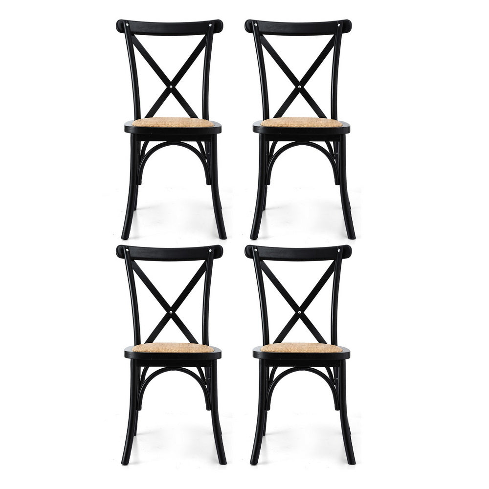 Artiss 4x Dining Chairs Rattan Wooden Kitchen Accent Chair Cafe Lounge Rubber Wood-Furniture > Dining > Kitchen &amp; Dining Chairs-PEROZ Accessories