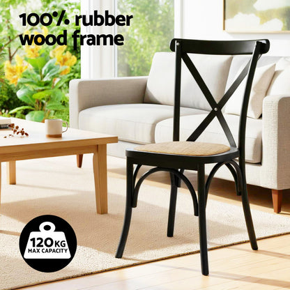 Artiss 4x Dining Chairs Rattan Wooden Kitchen Accent Chair Cafe Lounge Rubber Wood-Furniture > Dining > Kitchen &amp; Dining Chairs-PEROZ Accessories