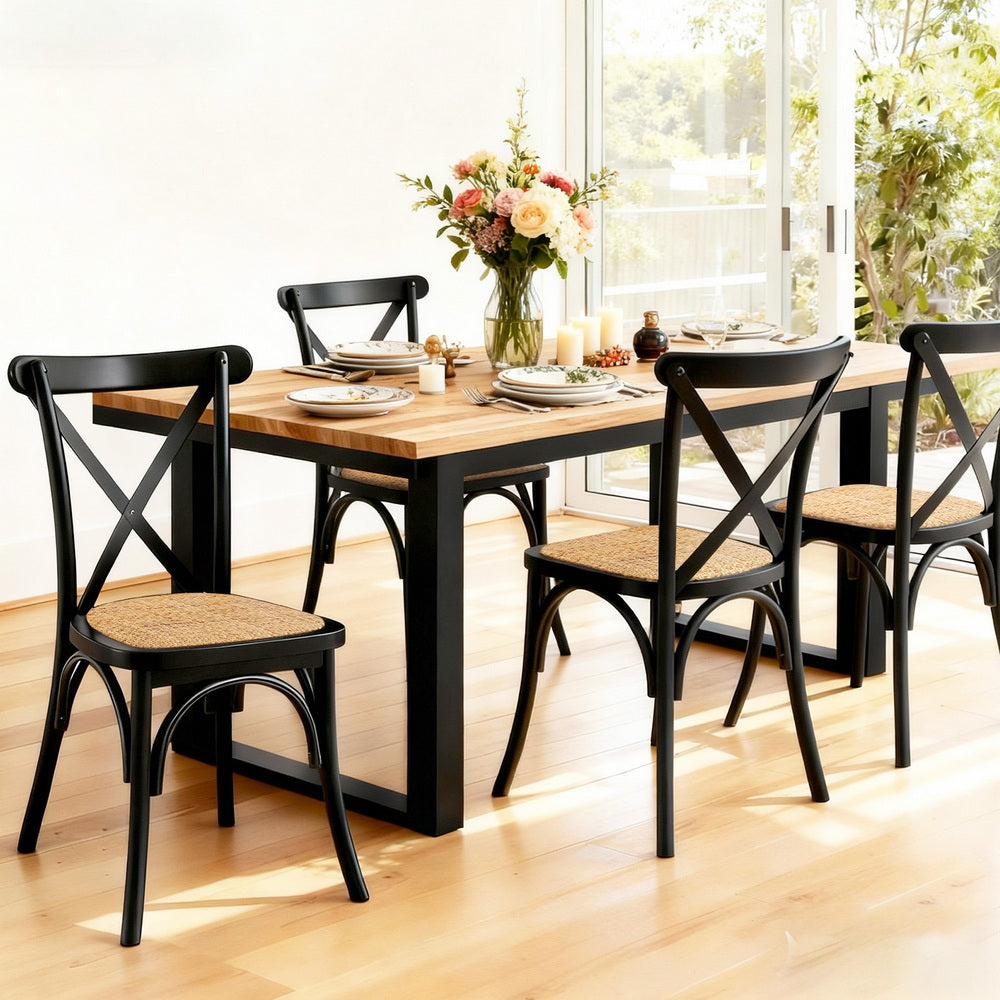 Artiss 4x Dining Chairs Rattan Wooden Kitchen Accent Chair Cafe Lounge Rubber Wood-Furniture > Dining > Kitchen &amp; Dining Chairs-PEROZ Accessories