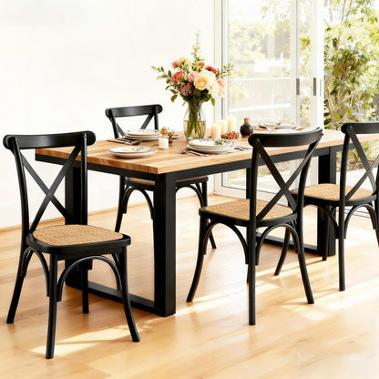 Artiss 4x Dining Chairs Rattan Wooden Kitchen Accent Chair Cafe Lounge Rubber Wood-Furniture > Dining > Kitchen &amp; Dining Chairs-PEROZ Accessories