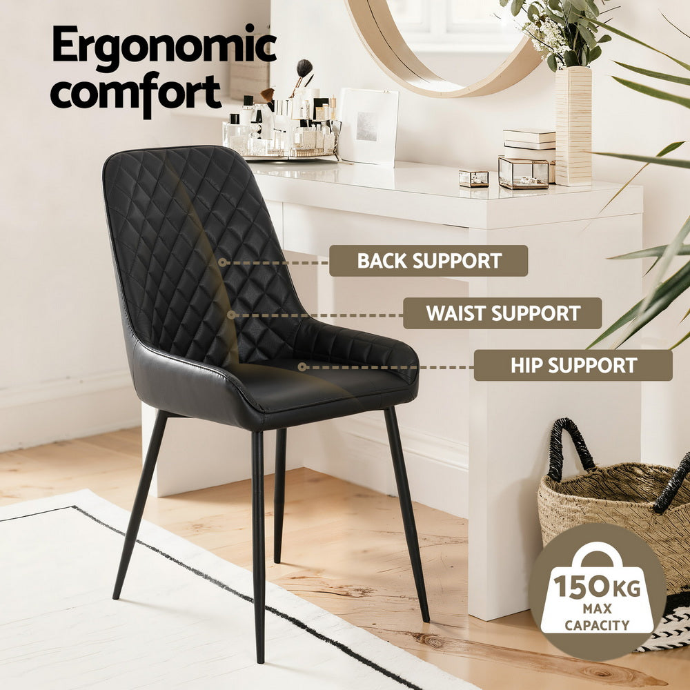 Artiss 4x Dining Chairs Retro PU Leather Kitchen Lounge Cafe Accent Chair Black-Furniture > Dining > Kitchen &amp; Dining Chairs-PEROZ Accessories