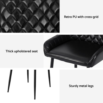 Artiss 4x Dining Chairs Retro PU Leather Kitchen Lounge Cafe Accent Chair Black-Furniture > Dining > Kitchen &amp; Dining Chairs-PEROZ Accessories