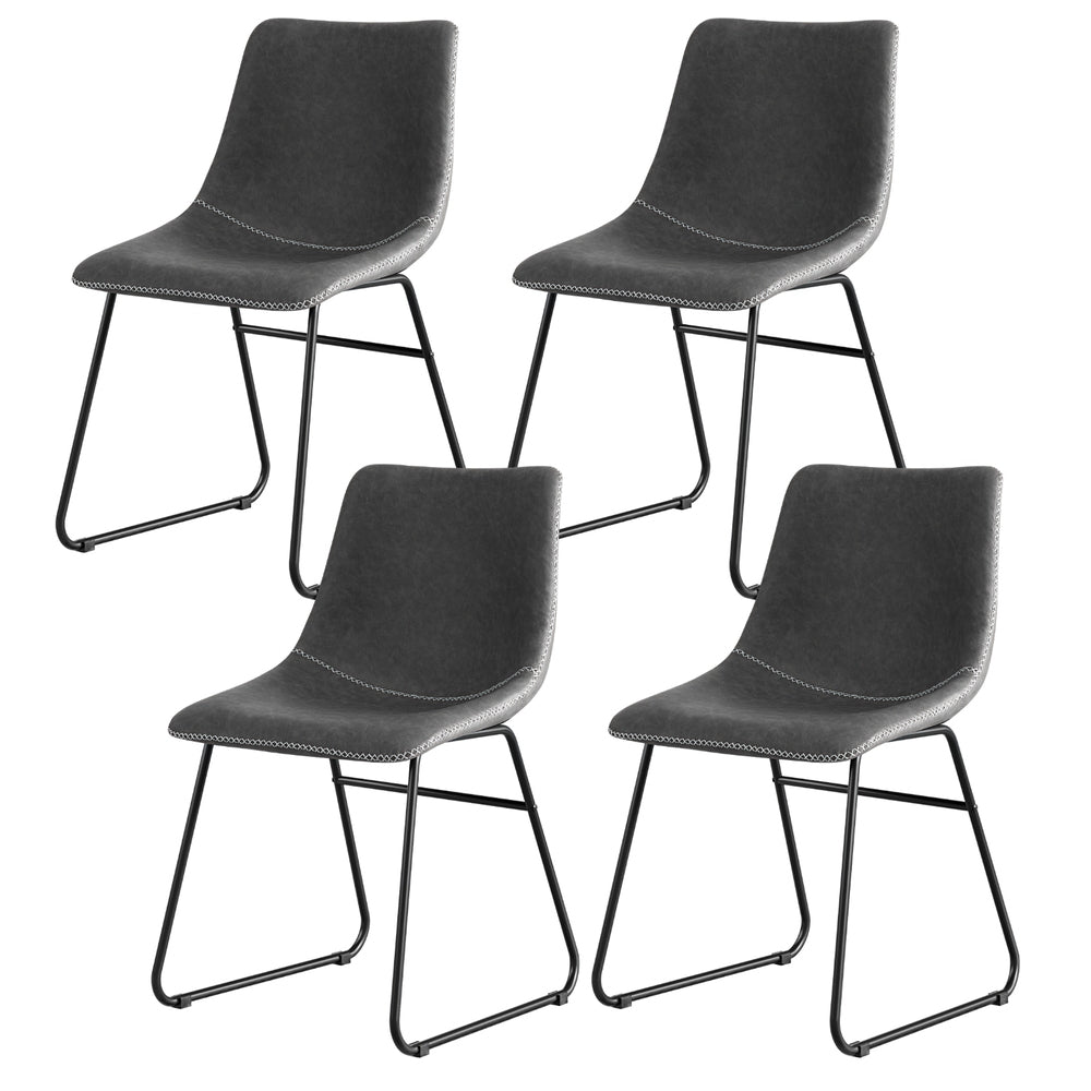 Artiss 4x Dining Chairs Retro PU Leather Kitchen Lounge Cafe Accent Chair Grey-Furniture > Dining > Kitchen &amp; Dining Chairs-PEROZ Accessories