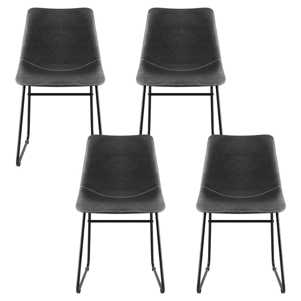 Artiss 4x Dining Chairs Retro PU Leather Kitchen Lounge Cafe Accent Chair Grey-Furniture > Dining > Kitchen &amp; Dining Chairs-PEROZ Accessories