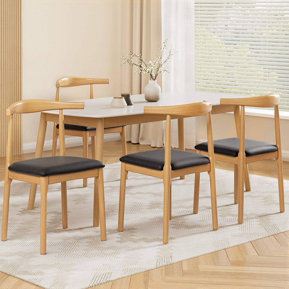 Artiss 4x Dining Chairs Rubber Wood Leather Seat Black-Furniture > Dining > Kitchen &amp; Dining Chairs-PEROZ Accessories