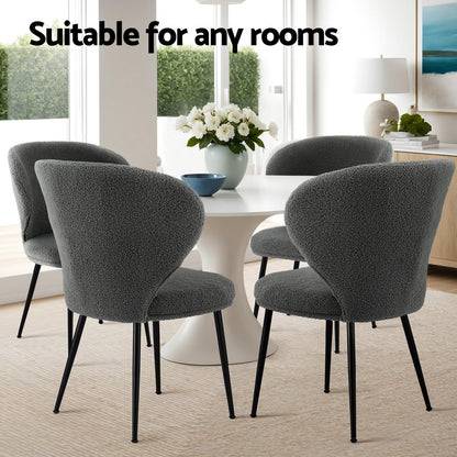 Artiss 4x Dining Chairs Sherpa Boucle Wing Back Grey-Furniture > Dining > Kitchen &amp; Dining Chairs-PEROZ Accessories