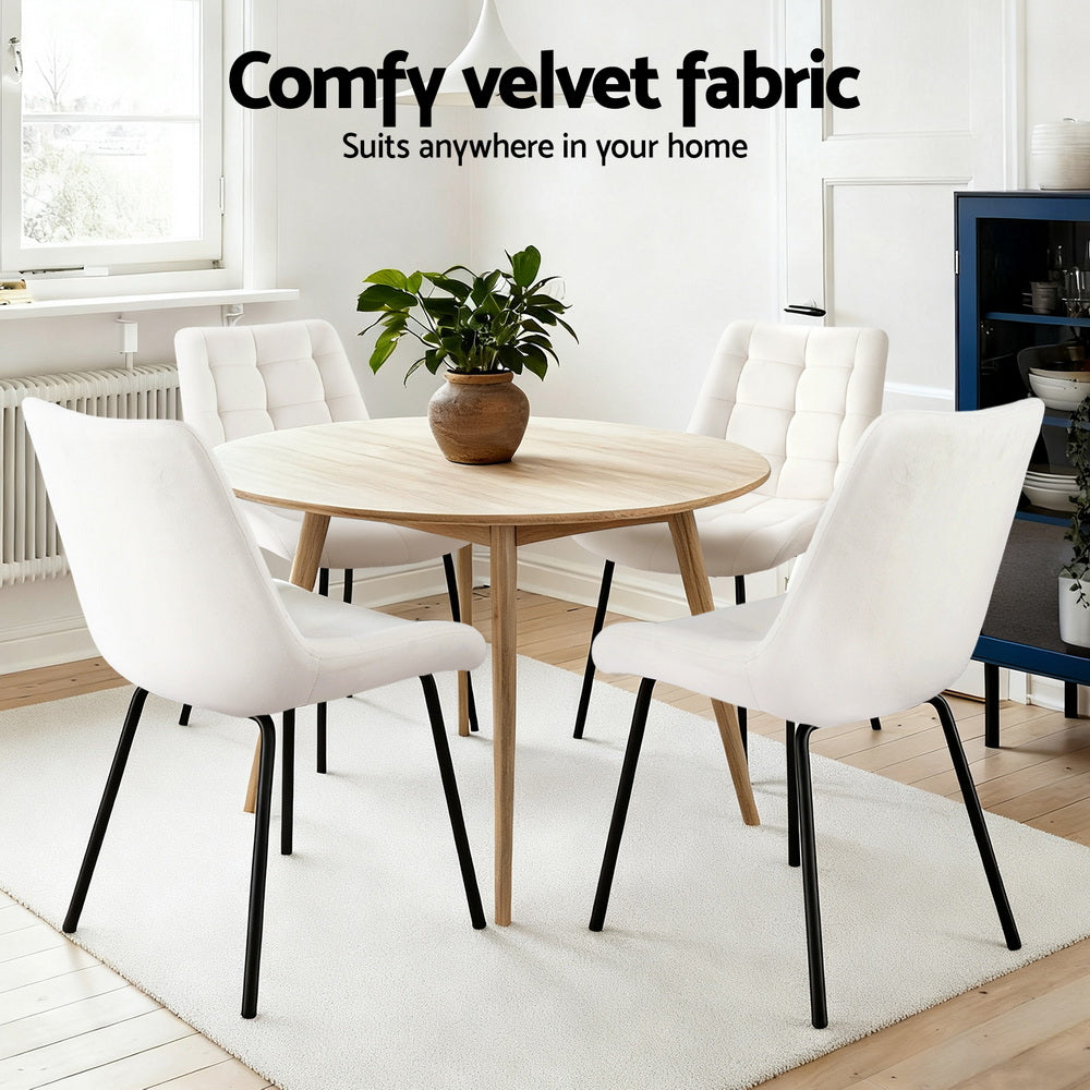 Artiss 4x Dining Chairs Velvet Tufted Kitchen Lounge Cafe Accent Chair Beige-Furniture > Dining > Kitchen &amp; Dining Chairs-PEROZ Accessories