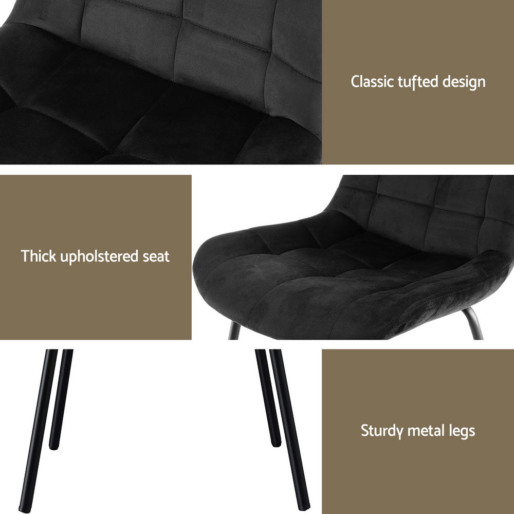 Artiss 4x Dining Chairs Velvet Tufted Kitchen Lounge Cafe Accent Chair Black-Furniture > Dining > Kitchen &amp; Dining Chairs-PEROZ Accessories