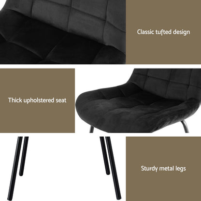 Artiss 4x Dining Chairs Velvet Tufted Kitchen Lounge Cafe Accent Chair Black-Furniture > Dining > Kitchen &amp; Dining Chairs-PEROZ Accessories