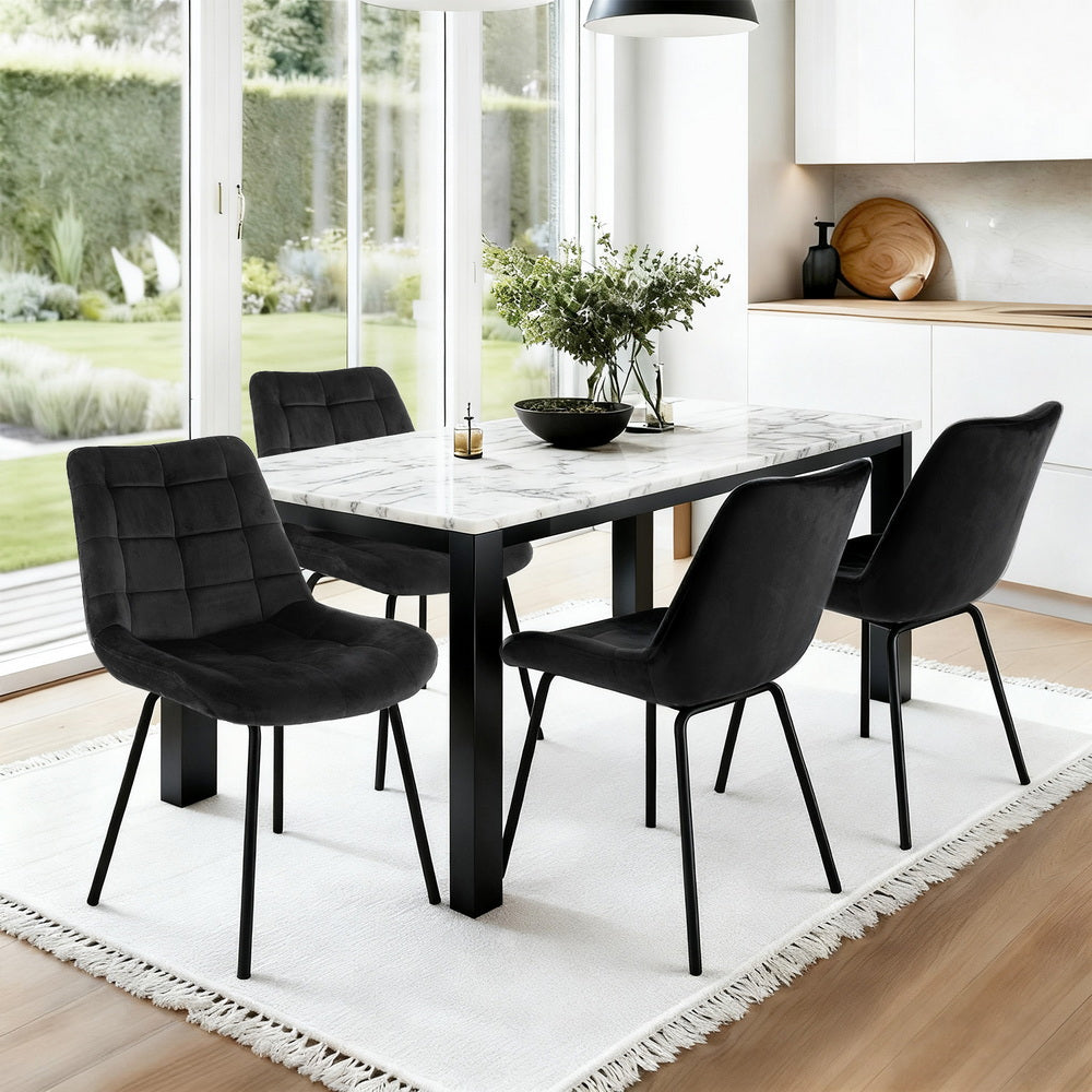 Artiss 4x Dining Chairs Velvet Tufted Kitchen Lounge Cafe Accent Chair Black-Furniture > Dining > Kitchen &amp; Dining Chairs-PEROZ Accessories