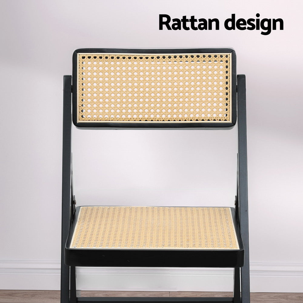 Artiss 4x Dining Chairs Wooden Rattan Foldable Black-Furniture > Dining > Kitchen &amp; Dining Chairs-PEROZ Accessories