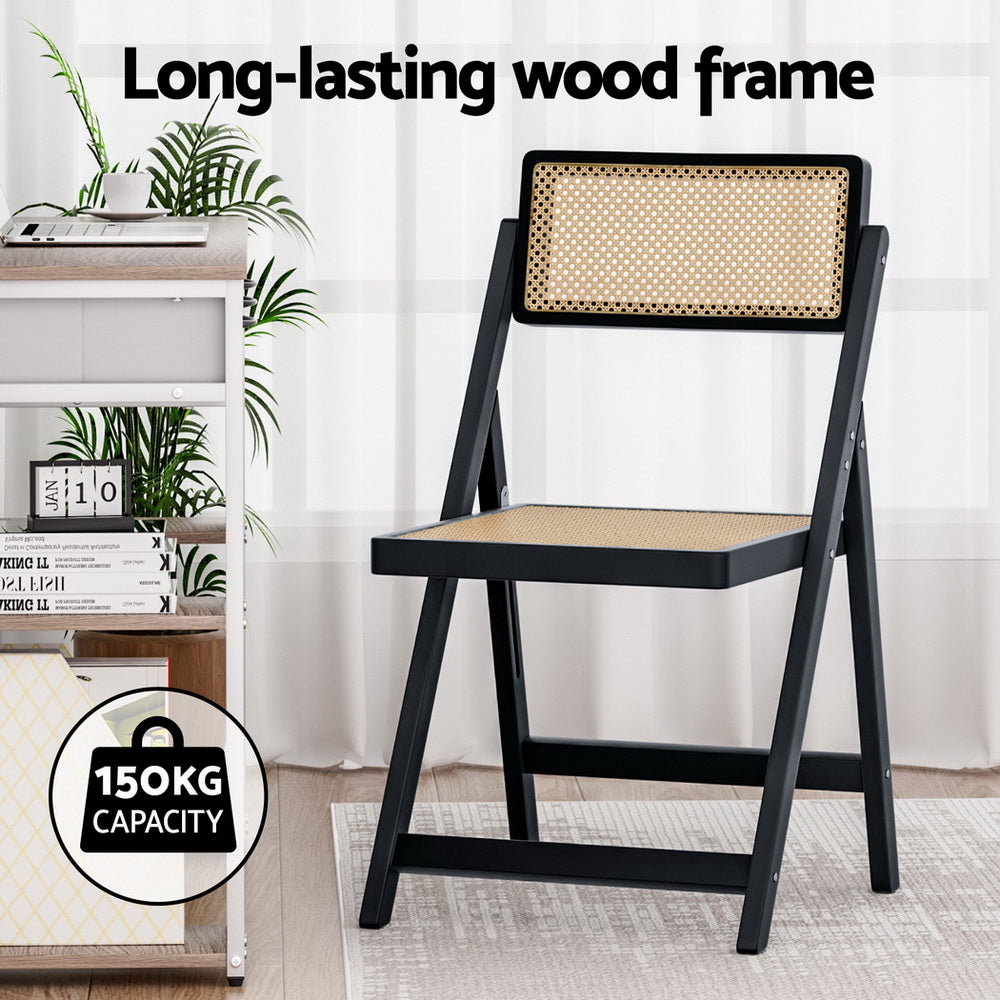 Artiss 4x Dining Chairs Wooden Rattan Foldable Black-Furniture > Dining > Kitchen &amp; Dining Chairs-PEROZ Accessories
