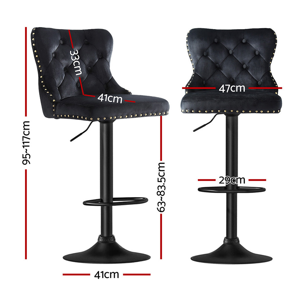 Artiss 4x Velvet Bar Stool Adjustable Height Nailhead Trim Kitchen Counter Stool-Furniture &gt; Bar Stools &amp; Chairs &gt; Table &amp; Bar Stools-PEROZ Accessories