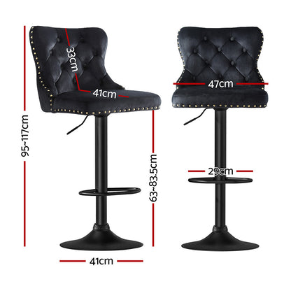 Artiss 4x Velvet Bar Stool Adjustable Height Nailhead Trim Kitchen Counter Stool-Furniture &gt; Bar Stools &amp; Chairs &gt; Table &amp; Bar Stools-PEROZ Accessories