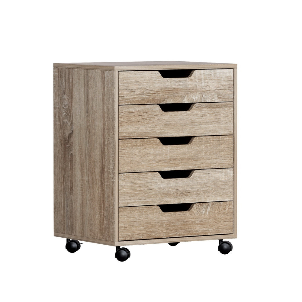 Artiss 5-Drawer Filing Cabinet Mobile Rolling Storage Cabinet Chest of Drawers Stand Scratch Beige-Furniture > Office > Storage Cabinets-PEROZ Accessories