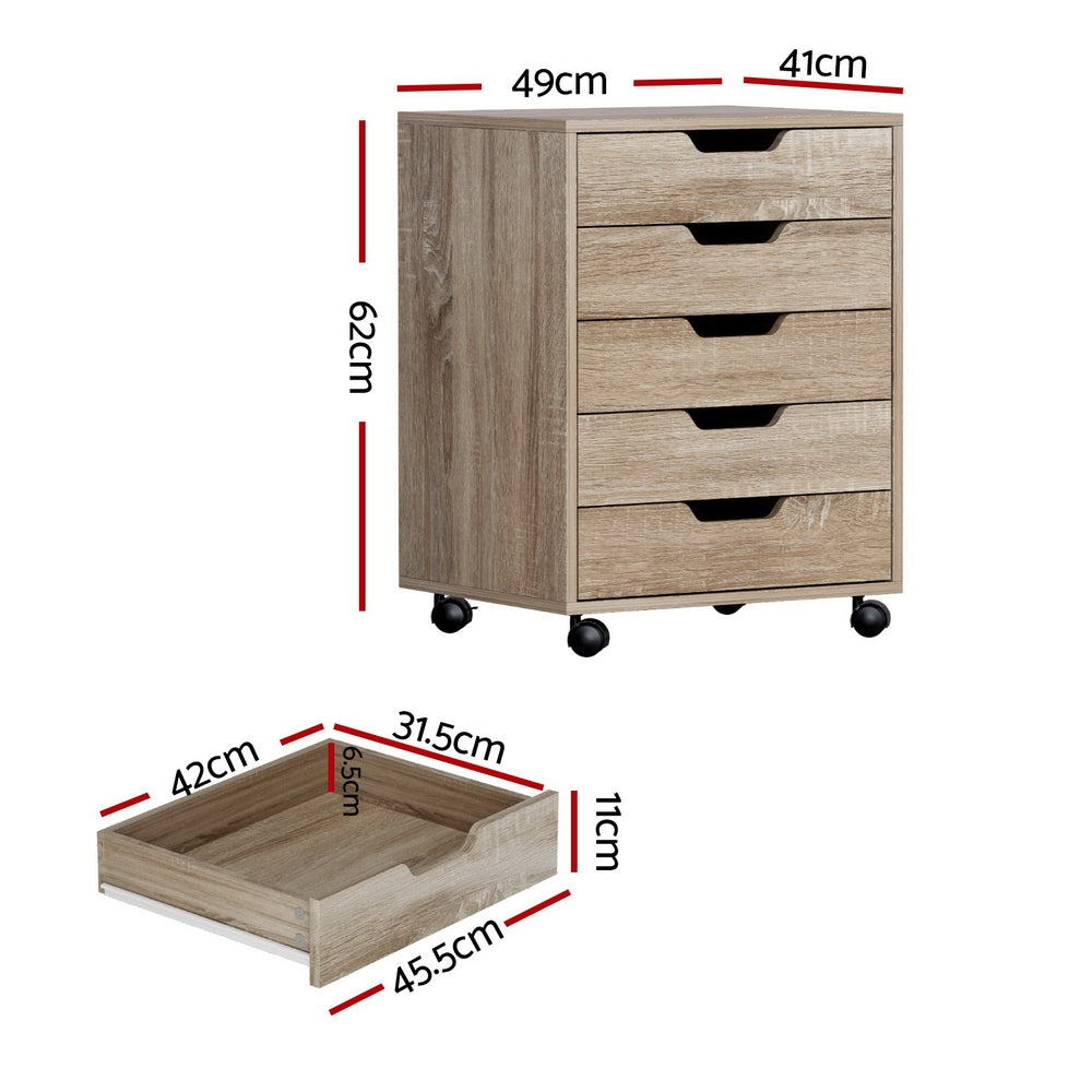 Artiss 5-Drawer Filing Cabinet Mobile Rolling Storage Cabinet Chest of Drawers Stand Scratch Beige-Furniture > Office > Storage Cabinets-PEROZ Accessories