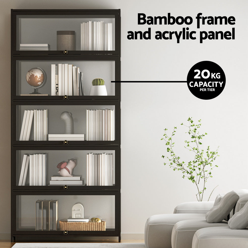 Artiss 5-Tier Display Cabinet Storage Bookshelf Clear Shelf Black-Furniture > Living Room > Bookcases &amp; Shelves-PEROZ Accessories