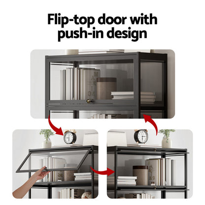 Artiss 5-Tier Display Cabinet Storage Bookshelf Clear Shelf Black-Furniture > Living Room > Bookcases &amp; Shelves-PEROZ Accessories