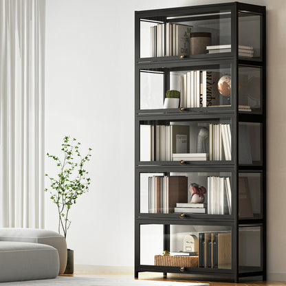 Artiss 5-Tier Display Cabinet Storage Bookshelf Clear Shelf Black-Furniture > Living Room > Bookcases &amp; Shelves-PEROZ Accessories