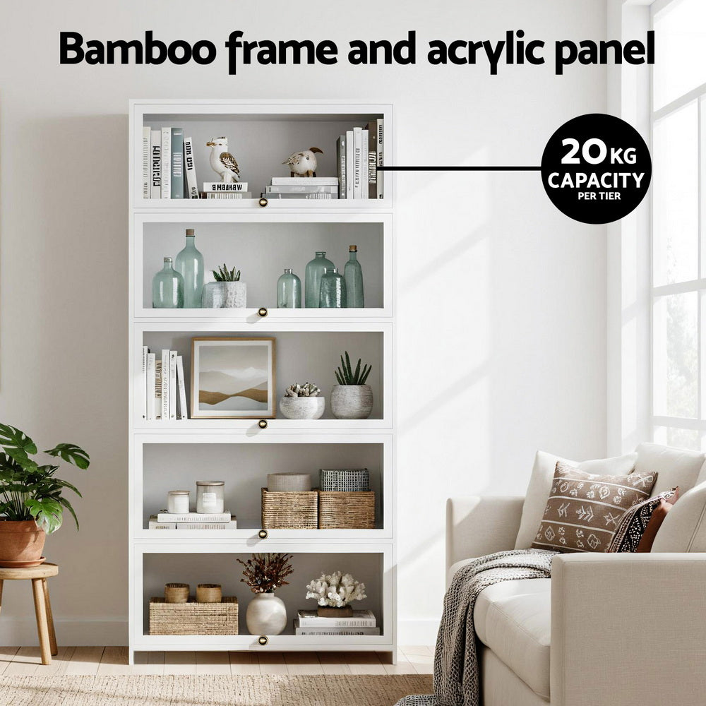 Artiss 5-Tier Display Cabinet Storage Bookshelf Clear Shelf White-Furniture > Living Room > Bookcases &amp; Shelves-PEROZ Accessories