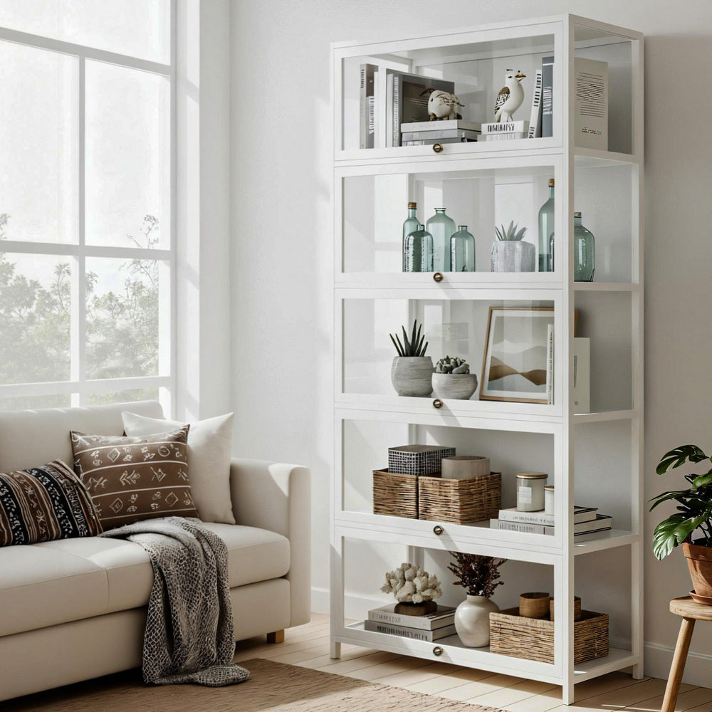 Artiss 5-Tier Display Cabinet Storage Bookshelf Clear Shelf White-Furniture > Living Room > Bookcases &amp; Shelves-PEROZ Accessories