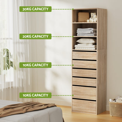 Artiss 6 Chest of Drawers Tallboy Cabinet Pine-Furniture > Bedroom > Dressers-PEROZ Accessories