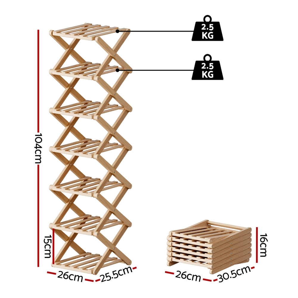 Artiss 7 Tier Bamboo Foldable Shoe Rack Organizer Entryway-Furniture > Living Room > Shoe Storage-PEROZ Accessories