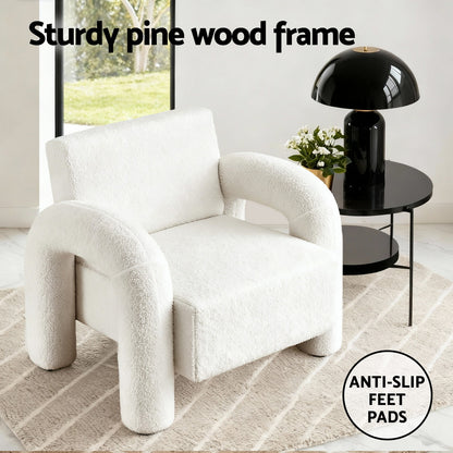 Artiss Armchair Accent Chair Lounge Sofa Couch Curved Seat Boucle White-Furniture > Bar Stools &amp; Chairs > Arm Chairs &amp; Recliners-PEROZ Accessories