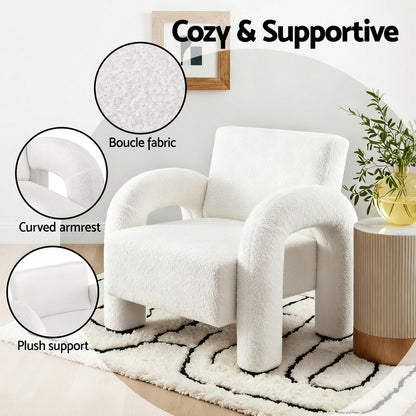Artiss Armchair Accent Chair Lounge Sofa Couch Curved Seat Boucle White-Furniture > Bar Stools &amp; Chairs > Arm Chairs &amp; Recliners-PEROZ Accessories