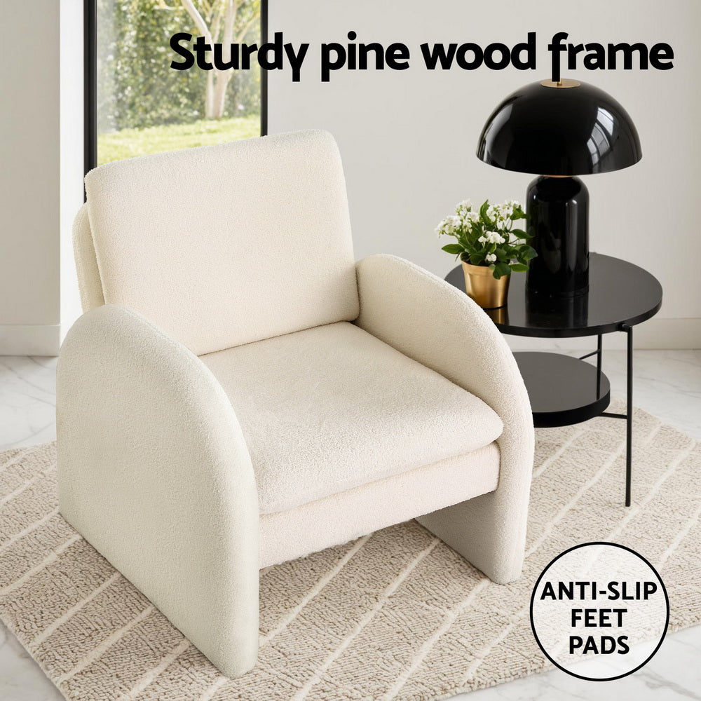 Artiss Armchair Accent Chair Lounge Tub Sofa Couch Curved Arm Seat Boucle White-Furniture > Bar Stools &amp; Chairs > Arm Chairs &amp; Recliners-PEROZ Accessories