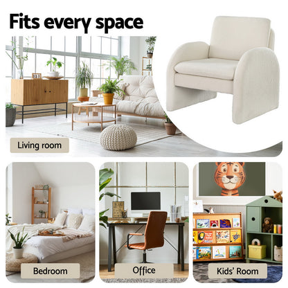 Artiss Armchair Accent Chair Lounge Tub Sofa Couch Curved Arm Seat Boucle White-Furniture > Bar Stools &amp; Chairs > Arm Chairs &amp; Recliners-PEROZ Accessories