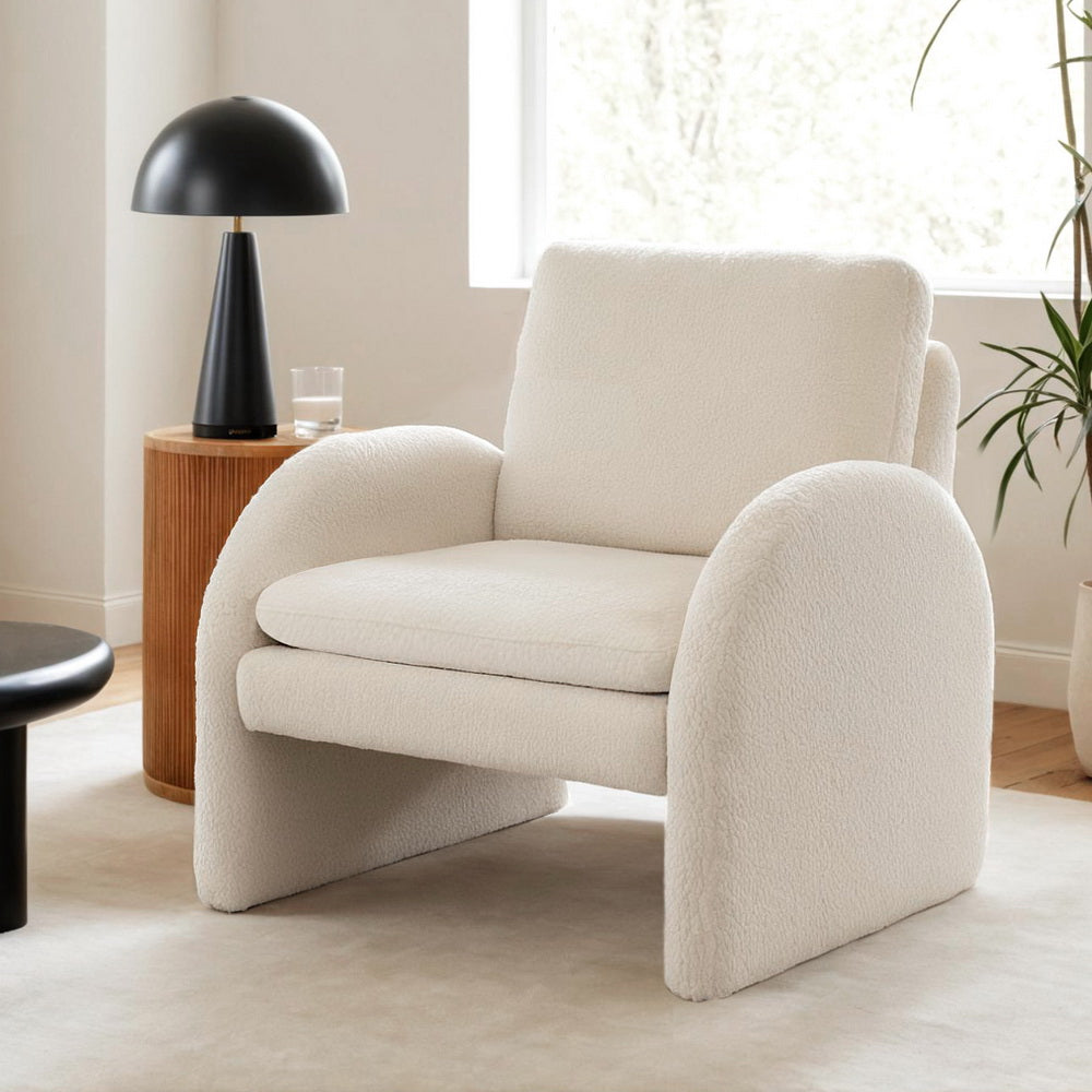 Artiss Armchair Accent Chair Lounge Tub Sofa Couch Curved Arm Seat Boucle White-Furniture > Bar Stools &amp; Chairs > Arm Chairs &amp; Recliners-PEROZ Accessories