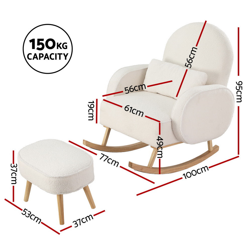 Artiss Armchair Rocking Chair Ottoman Lounge Footrest Round Nursing Boucle White-Furniture > Bar Stools &amp; Chairs > Arm Chairs &amp; Recliners-PEROZ Accessories
