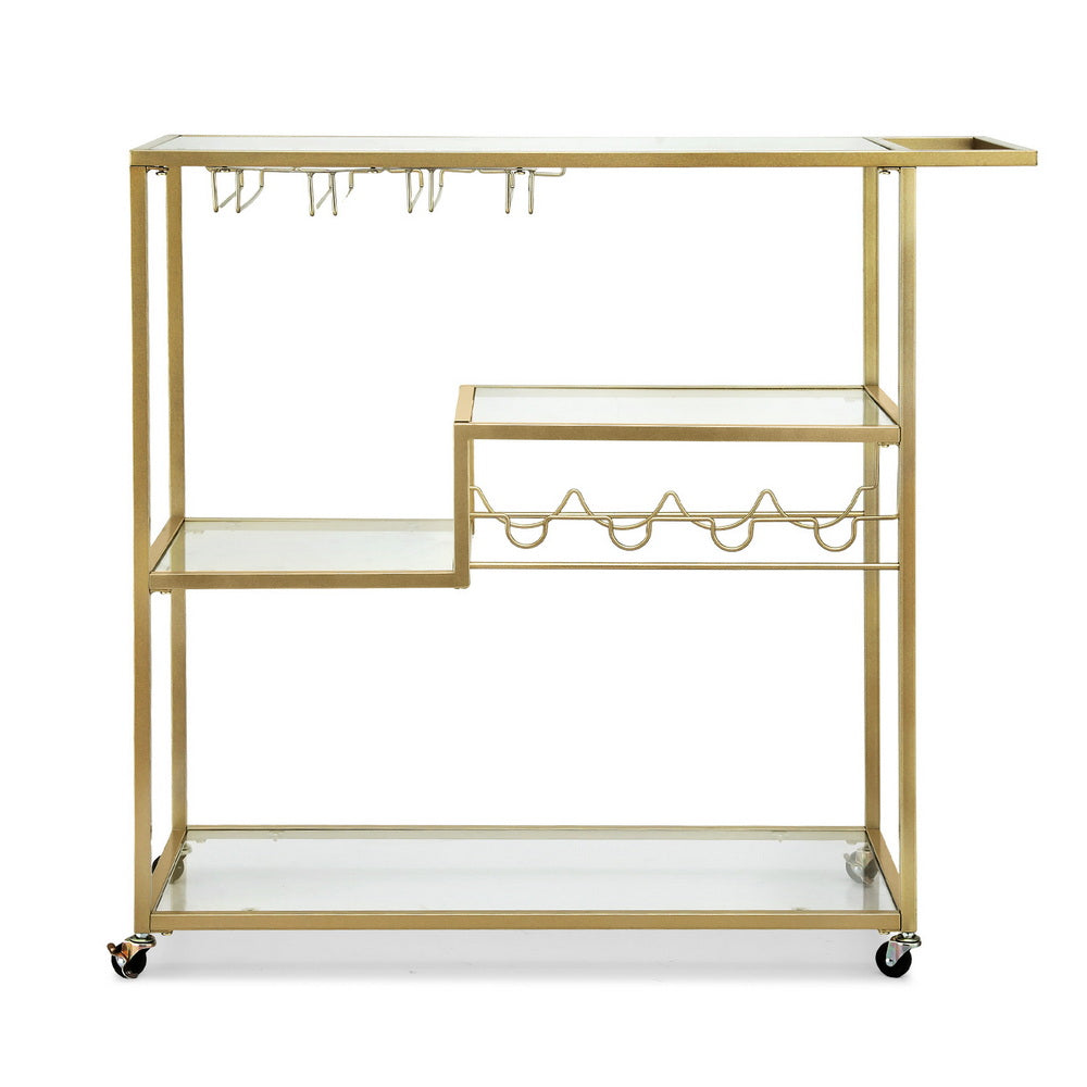 Artiss Bar Cart Drink Trolley Serving Cocktail Wine Rack Glass Holder 102cm Gold-Furniture > Dining > Kitchen &amp; Dining Trolleys-PEROZ Accessories