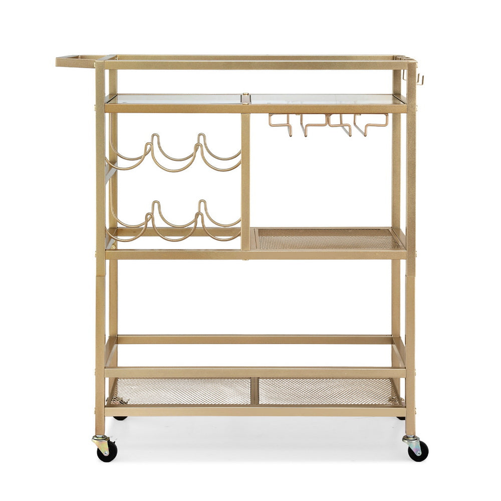 Artiss Bar Cart Drinks Trolley Serving Wine Rack Glass Holder 3 Hooks 72cm Gold-Furniture > Dining > Kitchen &amp; Dining Trolleys-PEROZ Accessories