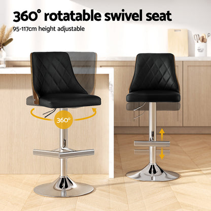 Artiss Bar Stool Bentwood Swivel Adjustable Kitchen Counter Stool Leather Black-Furniture > Bar Stools &amp; Chairs > Table &amp; Bar Stools-PEROZ Accessories