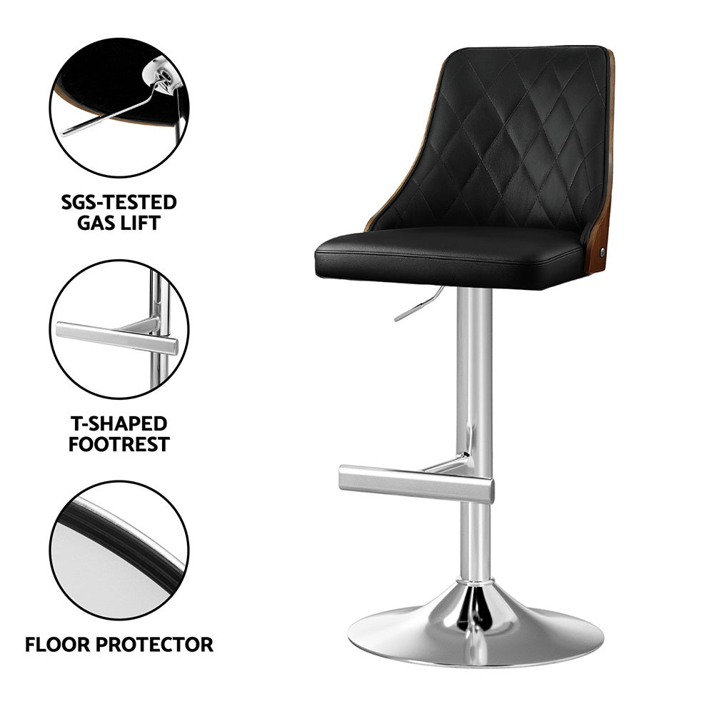 Artiss Bar Stool Bentwood Swivel Adjustable Kitchen Counter Stool Leather Black-Furniture > Bar Stools &amp; Chairs > Table &amp; Bar Stools-PEROZ Accessories