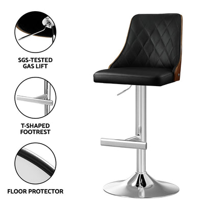 Artiss Bar Stool Bentwood Swivel Adjustable Kitchen Counter Stool Leather Black-Furniture > Bar Stools &amp; Chairs > Table &amp; Bar Stools-PEROZ Accessories